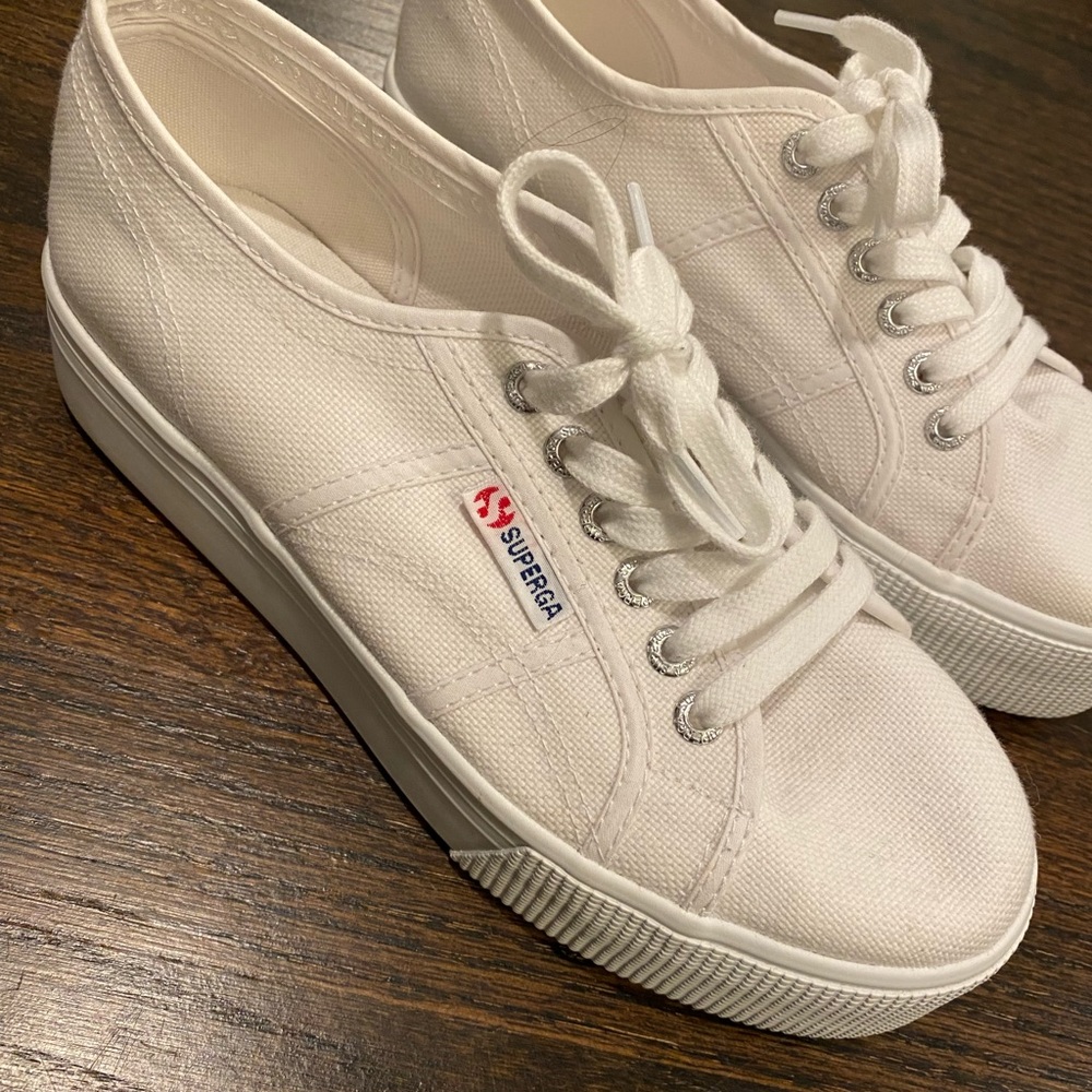 Superga white lace up sneakers